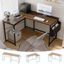 Pamray 47 Inch Reversible L Shaped Gaming Desk Corner Computer Desk with Storage Bag Home Office Table for Writing Study Brown