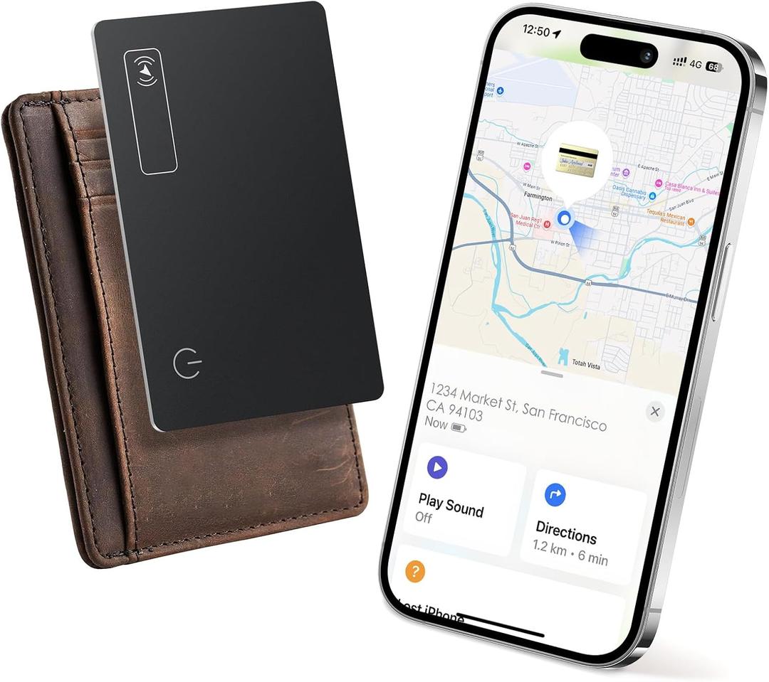 Wallet Tracker Card 0.07in Slim, Compatible with Apple Find My iOS Only, Bluetooth Tracker Smart Tracking Card Wallet Finder, IP68 Waterproof, Item Locator for Luggage Tags, Passports, Purse (1 pack, Dark Black)