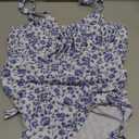 Floerns Women's One Piece Swimsuits Floral Ruched Bust Tummy Control Bathing Suit (X-Large, Blue and White)