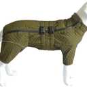 Warm Double Layers Dog Vest - 4 Legs Covered Windproof Waterproof Reflective Coat for Small Medium Large Dogs - Outdoor Skating Costume - Olive M (M (back 12.5"))