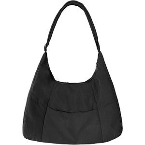 Large Nylon Crossbody Purse Women Hobo Crescent Shoulder Bag Slouchy Tote Bag Casual Weekend Handbag for Women (Black)