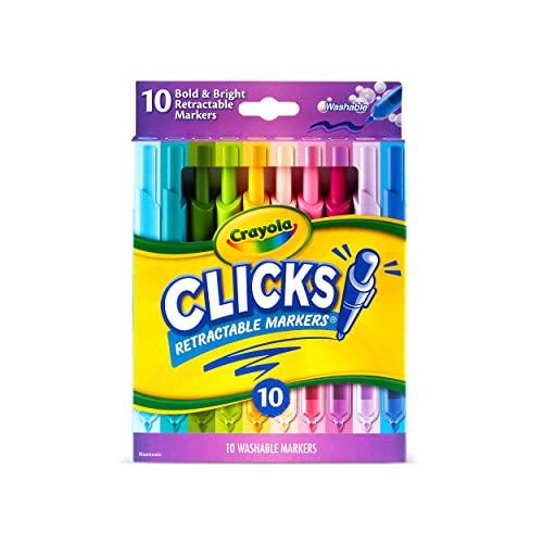 Crayola Clicks Retractable Markers - Bold (10ct), No Dry Washable Markers for Kids, Click Markers for School, Must Have Coloring Supplies, Gifts