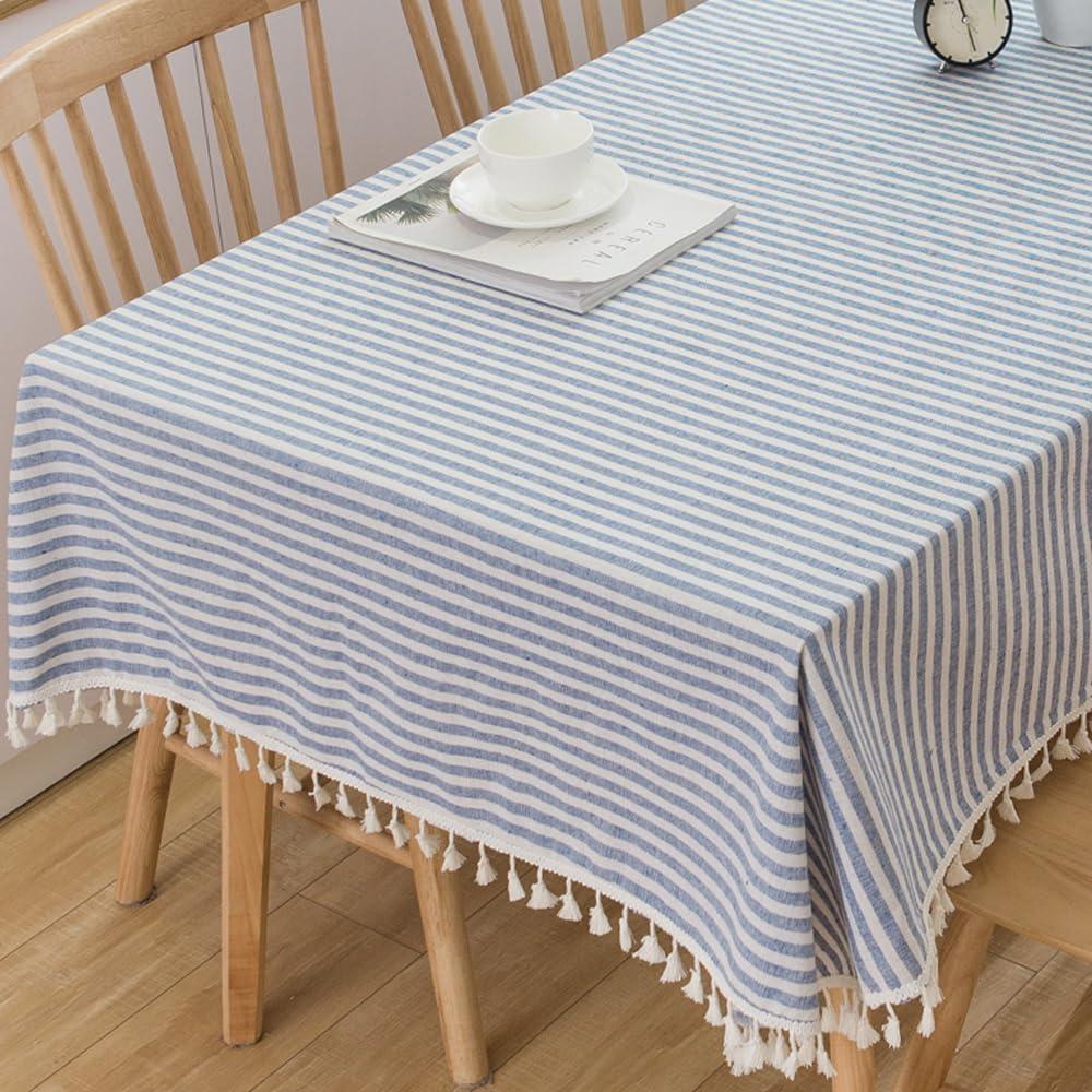 TruDelve 120 Inch Extra Long Tablecloth Blue and White Striped Tablecloths Washable Table Cloths for 8 Foot Rectangle Tables (Blue,120"x55",Rectangular)