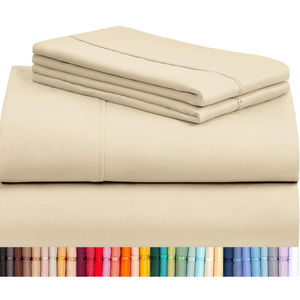 LuxClub 4 PC California King Size Sheet Set Deep Pockets 18" Wrinkle Free Cooling Sheets Machine Washable Hotel Bedding Silky Soft - Cream California King