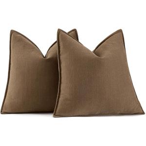 MIULEE Pack of 2 Dark Brwon Decorative Pillow Covers 18x18 Inch Soft Chenille Luxurious Couch Throw Pillows Farmhouse Cushion Covers with Elegant Design for Sofa Bedroom Living Room Home Decor