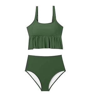 No Brand Women High Waisted Bikini Sets Tummy Control Swimsuits Ruffle Sleeve Two Piece Bathing Suit V Neck Swimwear XL