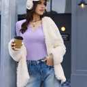 Ekouaer Long Sleeve Shirts for Women V Neck Basic Ribbed T Shirt Thermal Undershirts Slim Fit Casual Tee Tops (Purple)