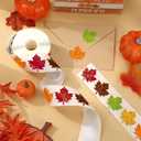 500Pcs Fall Maple Leaf Stickers,5 Colors Maple Leaf Decals Holographic Self Adhesive Label Stickers Roll for Autumn Thanksgiving Party Cards Seal Envelopes Supplies