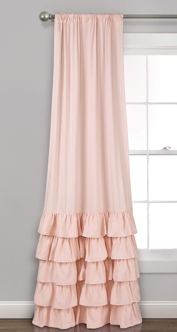 Lush Decor Allison Ruffle Curtains Window Panel Set for Living, Dining Room, Bedroom, 84 in L, Pink/Blush (40"W x 84"L (Pack of 1))