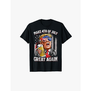 Trump Make 4th of July Great Again Men Drinking Beer Funny T-Shirt 2XL