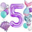 5th Mermaid Birthday Decorations, Number 5 Balloons, 13 Pcs Mermaid Balloons for 5th Birthday Decorations