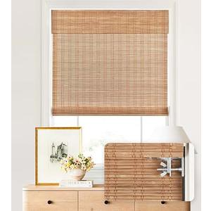 LazBlinds No Drill Bamboo Roman Shades, 26" W x 48" H, Malay Umber