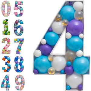 Mosaic Balloon Frame Numbers 4 Pre-Cut Large Foam Board Sign Cut-out for Boy Girl Birthday Backdrop Anniversary Decoration
