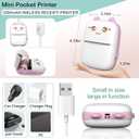 Mini Printer Portable, Inkless Sticker printer with 8 Rolls Paper, Bluetooth Wireless mini thermal printer Compatible with iOS + Android for Journal, Memo, Photo, Print Pod Gifts for Girls Kids (Pink)