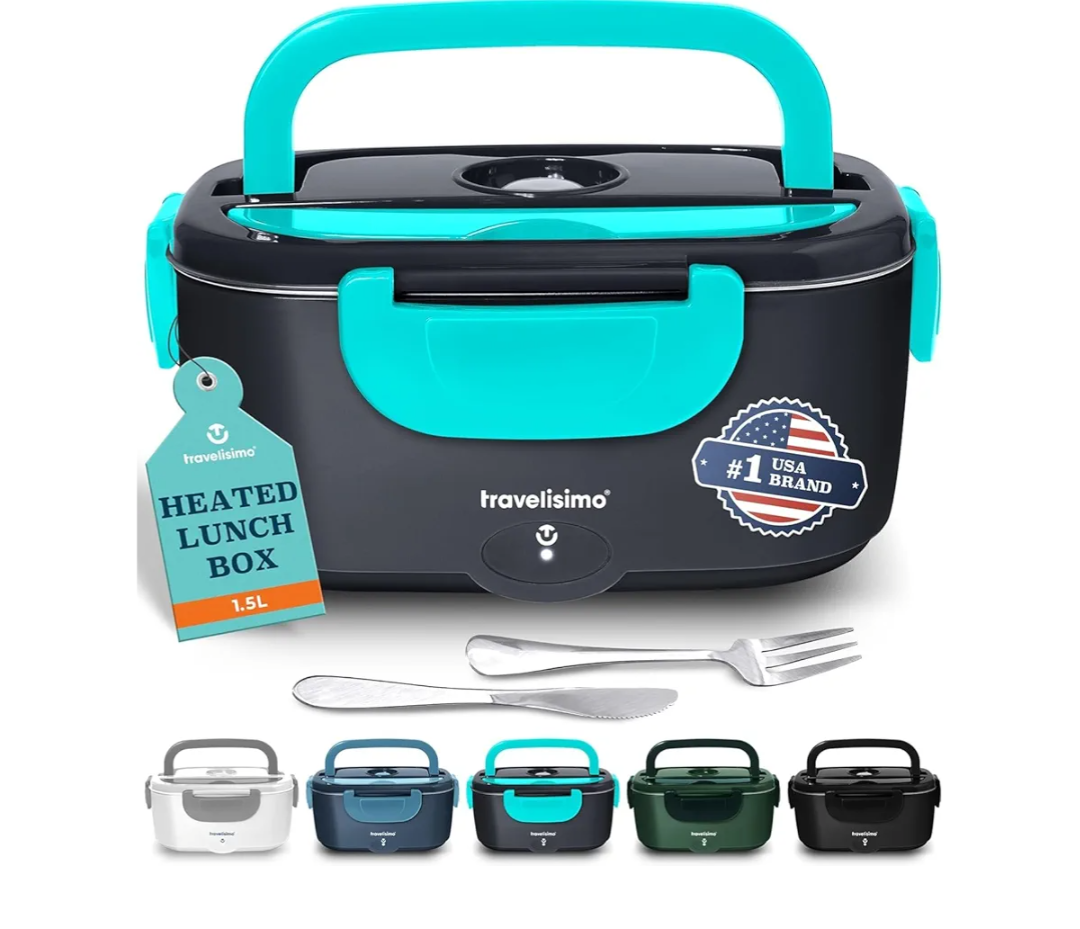 TRAVELISIMO Electric Lunch Box for Adults 100W Heated Lunch Box For Men 1.5L Stainless Steel Portable Food Warmer, 12/24/110V for Travel & Work, Loncheras Electricas Para Calentar Almuerzo
