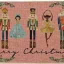 Artoid Mode Watercolor Nutcrackers Merry Christmas Doormat, Seasonal Winter Low-Profile Rug Switch Mat for Indoor Outdoor 17x29 Inch (Pink)
