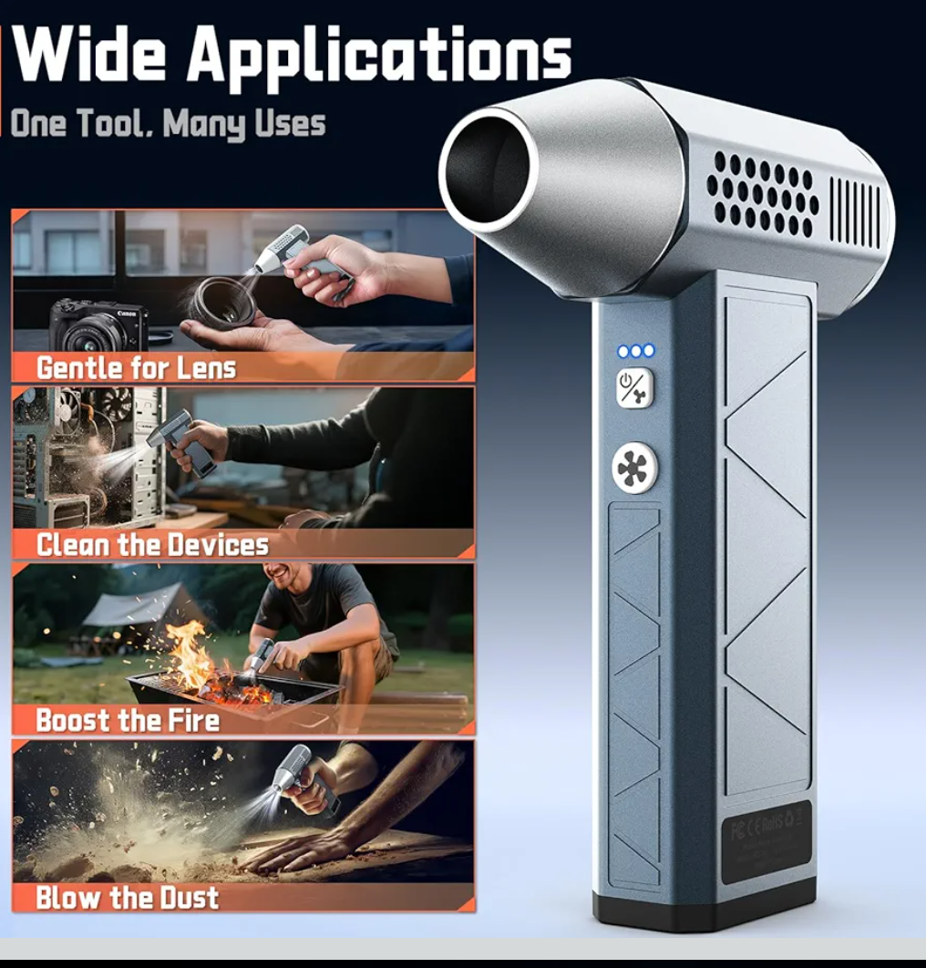 Compressed Air Duster, 360000RPM, 52m/s, Cordless Electric Air Duster with Flashlight, 4-Speed Adjustable Mini Air Blower Gun