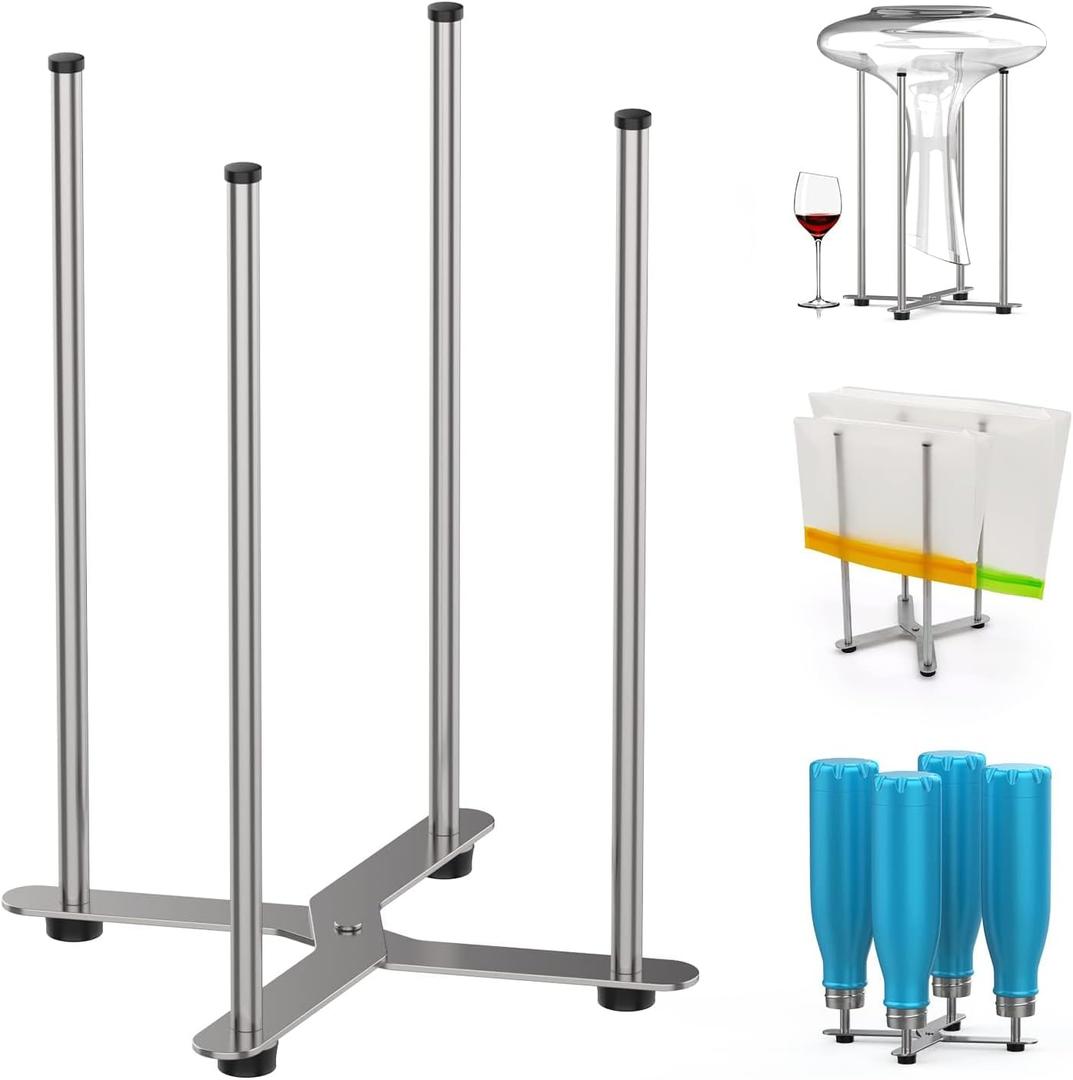Plastic Bag & Bottle Drying Rack, Multifunctional Wine Decanter Holder, Collapsible Countertop Stand (Small)