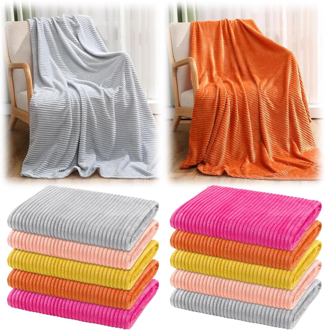 Buryeah 50 x 60 Inches Fleece Throw Blanket Soft Cute Warm Plush Flannel Fluffy Blankets for Sofa Couch Bed Seasons Employee Appreciation Gifts Bulk(Assorted Colors,10 Pack)