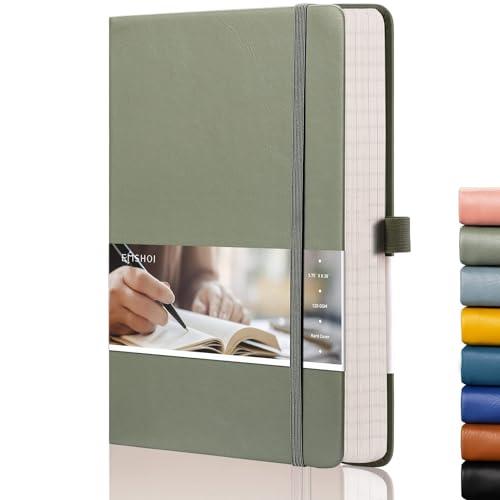 EMSHOI Notebook College Ruled - 256 Numbered Pages, 120 Gsm Thick Paper, A5 Hardcover Leather Lined Journal for Men & Women Work School Journaling Writing Diary 5.7" X 8.3"(Green)