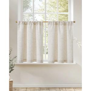 jinchan Natural Linen Kitchen Curtains 36 Inch Rustic Tier Curtains Farmhouse Rod Pocket Cafe Small Window Drapes with Lined Flax Country Light Filtering for Bathroom Laundry Room RV 2 Panels Crude