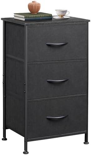 WLIVE Dresser with 3 Drawers, Fabric Nightstand, Organizer Unit, Storage Dresser for Bedroom, Hallway, Entryway, Closets, Sturdy Steel Frame, Wood Top, Easy Pull Handle, Charcoal Black