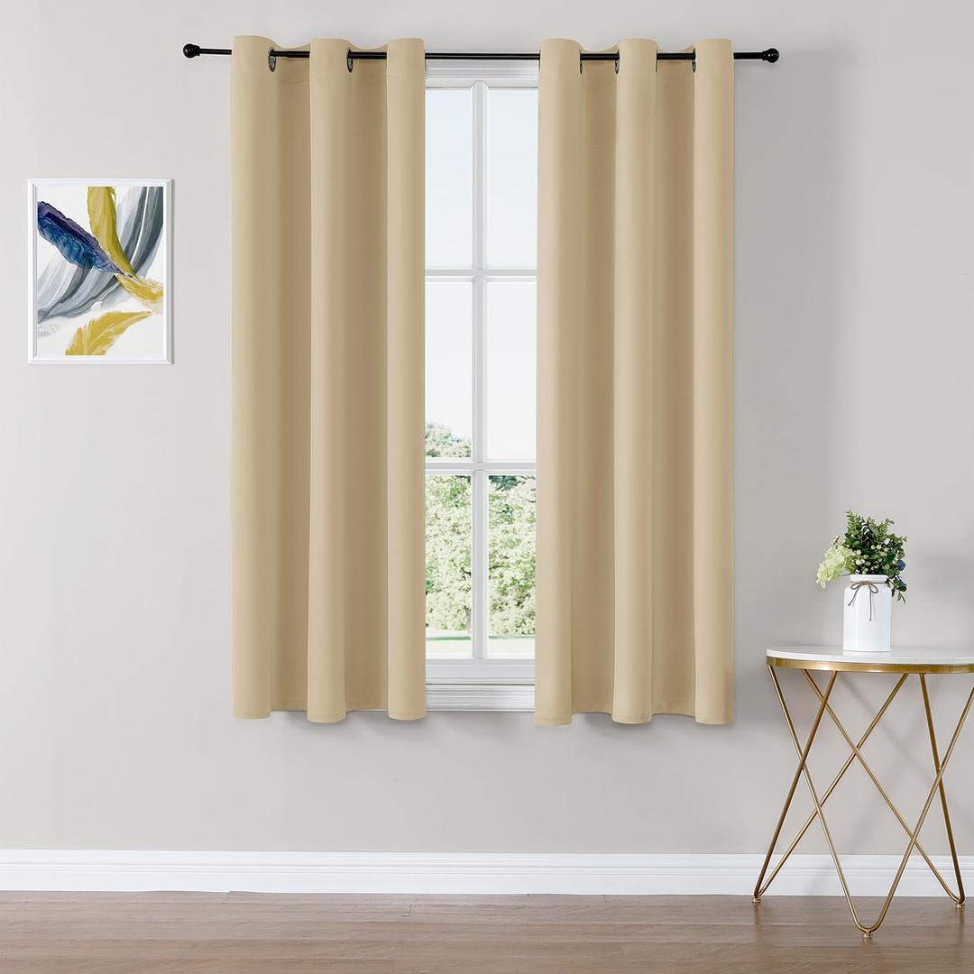 ChrisDowa Blackout Curtains 63 inches Long for Bedroom - 2 Panels Set Grommet Thermal Insulated Room Darkening Curtains for Living Room (Biscotti Beige, 42 x 63 Inch)