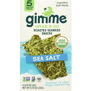 Gimme Grab & Go Roasted Seaweed Snacks, Sea Salt, Portable Slim Packs, Vegan, USDA Certified Organic, Gluten Free & Non-GMO, 5 Value Pack, 0.7 Ounce (Pack of 6)