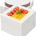 20 Packs Cake Box 8 inch with Cake Board and Clear Windows (10 Pcs Box + 10 Pcs Board) Disposable Cake Containers Bakery Take Out Container Cake Carrier for Cookies Pies (8x8x8inch)
