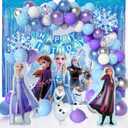 Frozen Birthday Party Decorations Frozen Party Supplies 82 Pcs Include Frozen Backdrop Snowflake Balloon Garland Arch Kit, Elsa, Anna and Olaf Foil Balloon and Happy Birthday Banner for Kids Birthday
