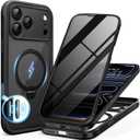 BERFY for iPhone 17 Pro Case, Compatible with MagSafe, Built in Privacy Screen Protector, Shockproof Full Body Phone Case for 17 Pro with Magnetic Stand, Clear Black