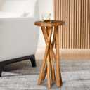 11.8" Round Side Table | Stick Leg Teak Stool | Teak Wood Plant Stand | Accent Table for Living Room, Bedroom, Yard, 27.5" Tall, Large
