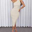 ZESICA Women's 2026 Summer Sleeveless Knit Bodycon Midi Dress One Shoulder Beach Vacation Sweater Dresses (Beige, L)