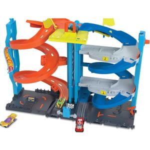 Hot Wheels City Track Set with 1 Car, 2-in-1 Race Tower That Transforms from Single to Dual-Mode Racing, Includes Kid-Powered Elevator