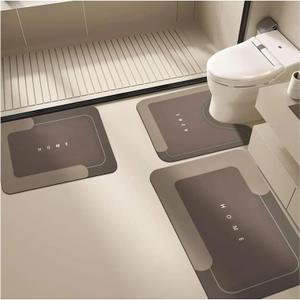 Simple Style Silicon Dendroid Bathroom Mat U-Shaped Toilet Absorbent Quick Dry Foot Pad Bathroom Floor Mat Three-Piece Set(Brown) (0" x 0" (Flower)