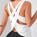 OYOANGLE Women's Open Back Workout Tops Racerback Athletic Loose Shirts Yoga Gym Clothes Sleeveless Running Tank Tops White Small