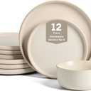 Earth & Clay Amber 12-Piece Dinnerware Set Stoneware, Dishwasher and Microwave Safe Plates and Bowls Set, Dish Set for 4, White Speckled