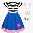 Girls' Dream Toy House Ruffled Sleeve Dress Set With Cat Headband Glasses For Christmas Halloween Outfits 3-8yrs old