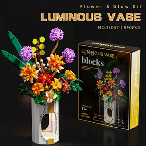 Romantic Rose Bouquet Luminous Vase Building Blocks Eternal Flower Plant Puzzle Bricks Toys Desktop Decor Valentine's Day Gifts