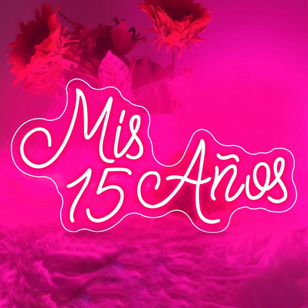 Mis 15 Aos Neon Sign for Wall Decor, 15th Birthday Party Led Neon Light, USB Powered with Dimmer Switch Neon Lights for Mis Quince Party Decor,Sweet 15 Quinceanera Party Sign,Gifts for Lover