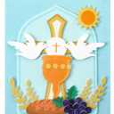 Wettarn First Communion Banner Kit for Boys Girls 9 x 12 Catholic Christian Religious Crafts Felt DIY Holy Communion Banner for Kids Sunday School Church Activity Baptism Party Decoration(Light Blue)