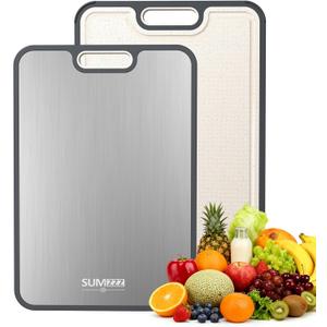 Titanium Cutting Board for Kitchen, Cutting Board Double Sided Food Grade, Pure Titanium/PP, Easy to Clean Large Size 1611 (15.6"L x 10.8"W, Silver)