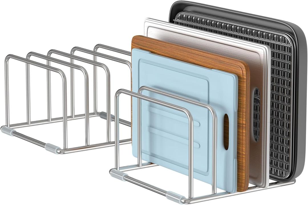 Cutting Board Holder Stand, Chopping Board Organizer Rack with 304 Stainless Steel, Cookie Sheet Storage Organizer, 1.0 & 1.2 Inch Wide Slots (2 Pack)