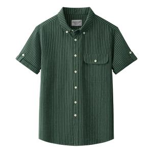 fohemr Mens Striped Casual Button Down Shirt Summer Pinstripe Short Sleeve (Green, XXXL)