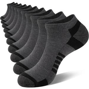 COOVAN 10 Pairs Mens Ankle Socks Men 10 Pack Low Cut Comfort Cushion Casual Socks (Gray) 9-12