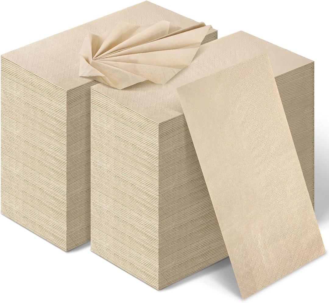 WILLBOND 300 Packs Disposable Paper Napkins Bulk Bamboo Paper Towels Disposable Hand Towels for Bathroom Eco Unbleached Brown Dinner Napkins