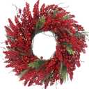 Christmas Wreath 24 Inch Christmas Wreath for Front Door, with Pine Needle Red Berries,for Fireplace Mantel, Wall Christmas Decorations Home Indoor and Outdoor Holiday Decor Wreaths
