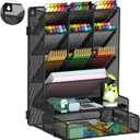 BOHDK Pen Organizer for Desk, Multi-Functional Desk Organizer, Wall Mount Pen Holder with Drawer for School, Office, Home, Art Supplies, Black (Large)