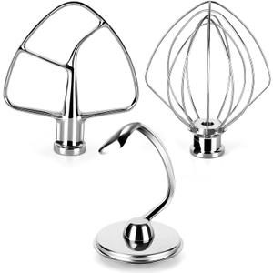 Kitchen Mixers Accessories for KitchenAid Stand Mixers, Stainless Steel Kitchen Mixer Attachment Includes K45WW Wire Whip, K45DH Dough Hook and K45B Flat Beater