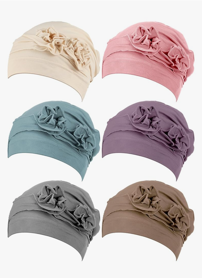 JenPen 6 Pieces Chemo Headwear Turbans for Women Flower Chemo Headwear Cap Soft Cancer Hats Beanies Head Covering for Hair Loss